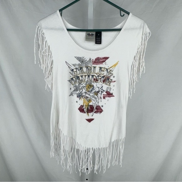 Harley Davidson Women’s Fringe White T Shirt Size M - Picture 1 of 6